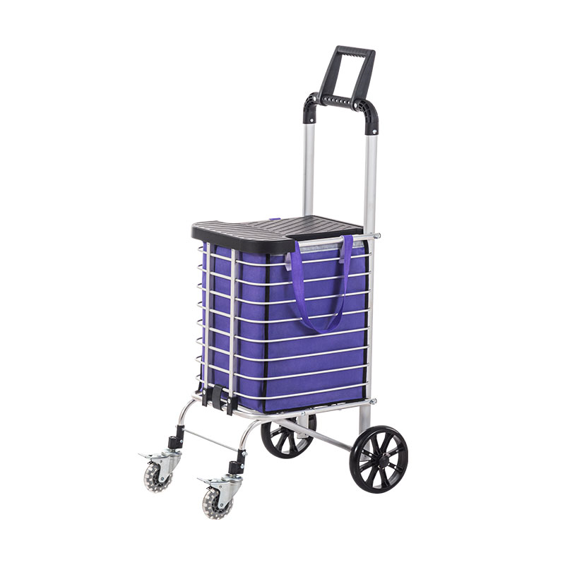 Amasondo angu-4 Ukugoqa I-Aluminium Alloy Shopping Trolley Cart enesikhwama